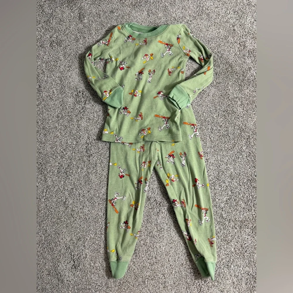 Janie and Jack Good Night Pajama in Disney Mickey Mouse Baseball Green Size 3